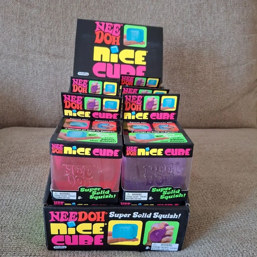 Authentic! Schylling NeeDoh Nice Cubes Lot Of 12.  Pink -5, Blue-5, Purple-2